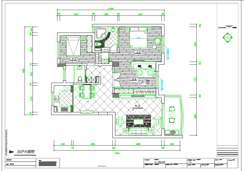 长沙某精品公寓三室两厅室内装修图CAD图纸