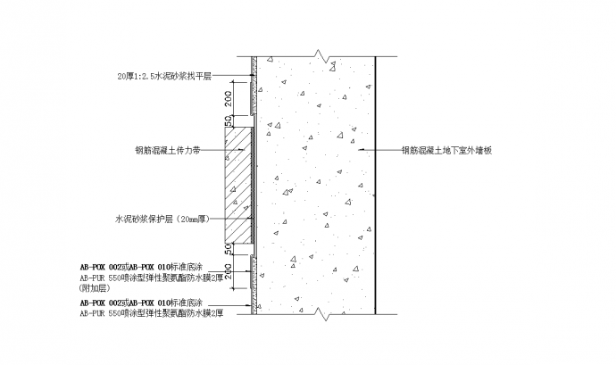 某地地下室外墙与传力带部位防水节点详图CAD图纸_图1