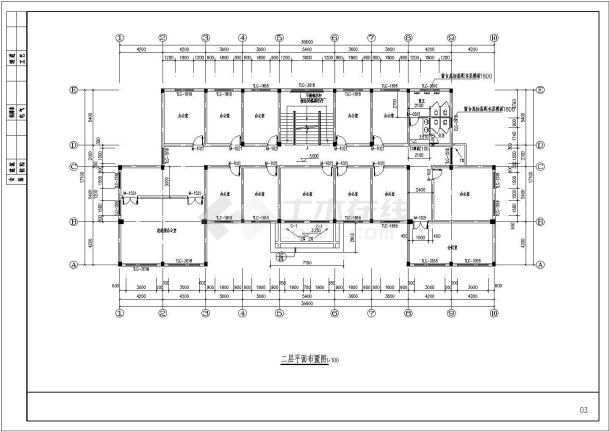 淮安三层办公楼各层及屋顶平面详细建筑施工图-图二