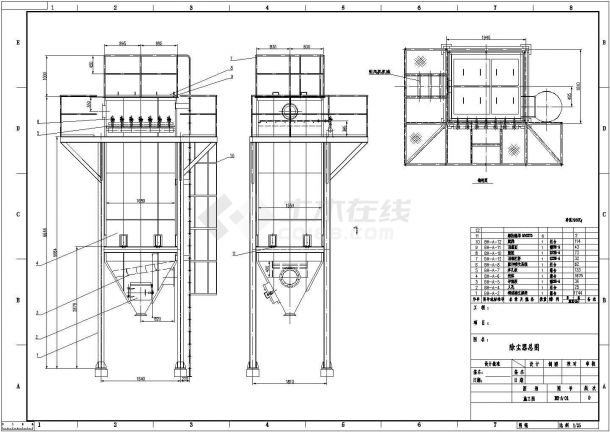 河源袋虑除尘器全套施工cad图-图二