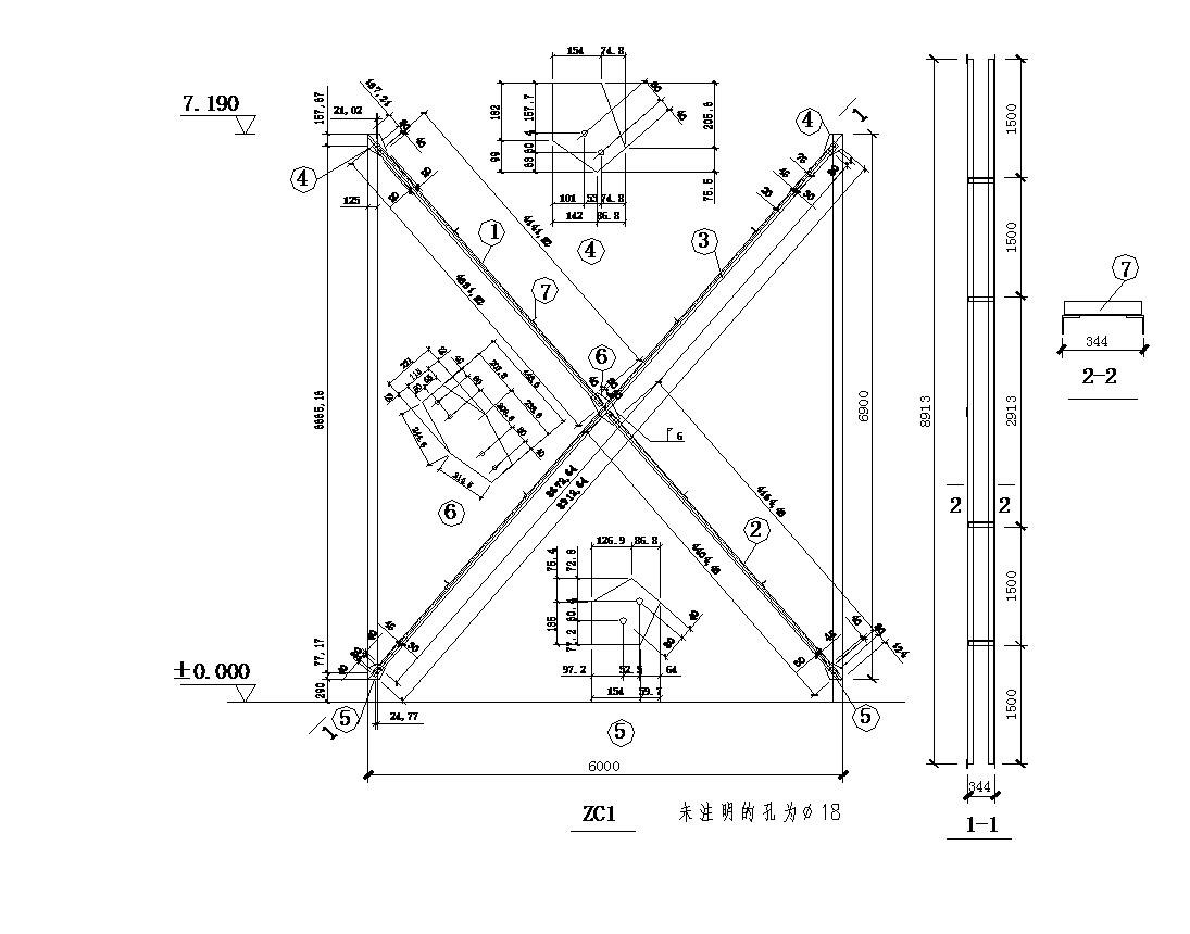 某市建筑工程柱间支撑节点构造设计CAD参考详图