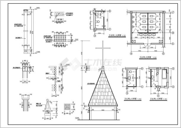 某基督教会全套建筑方案设计CAD图-图二