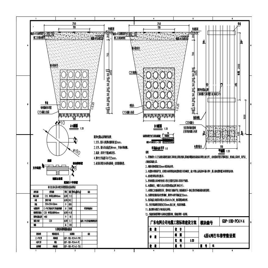 4层4列行车排管敷设图(GDP-10D-PC4×4-01)-图一