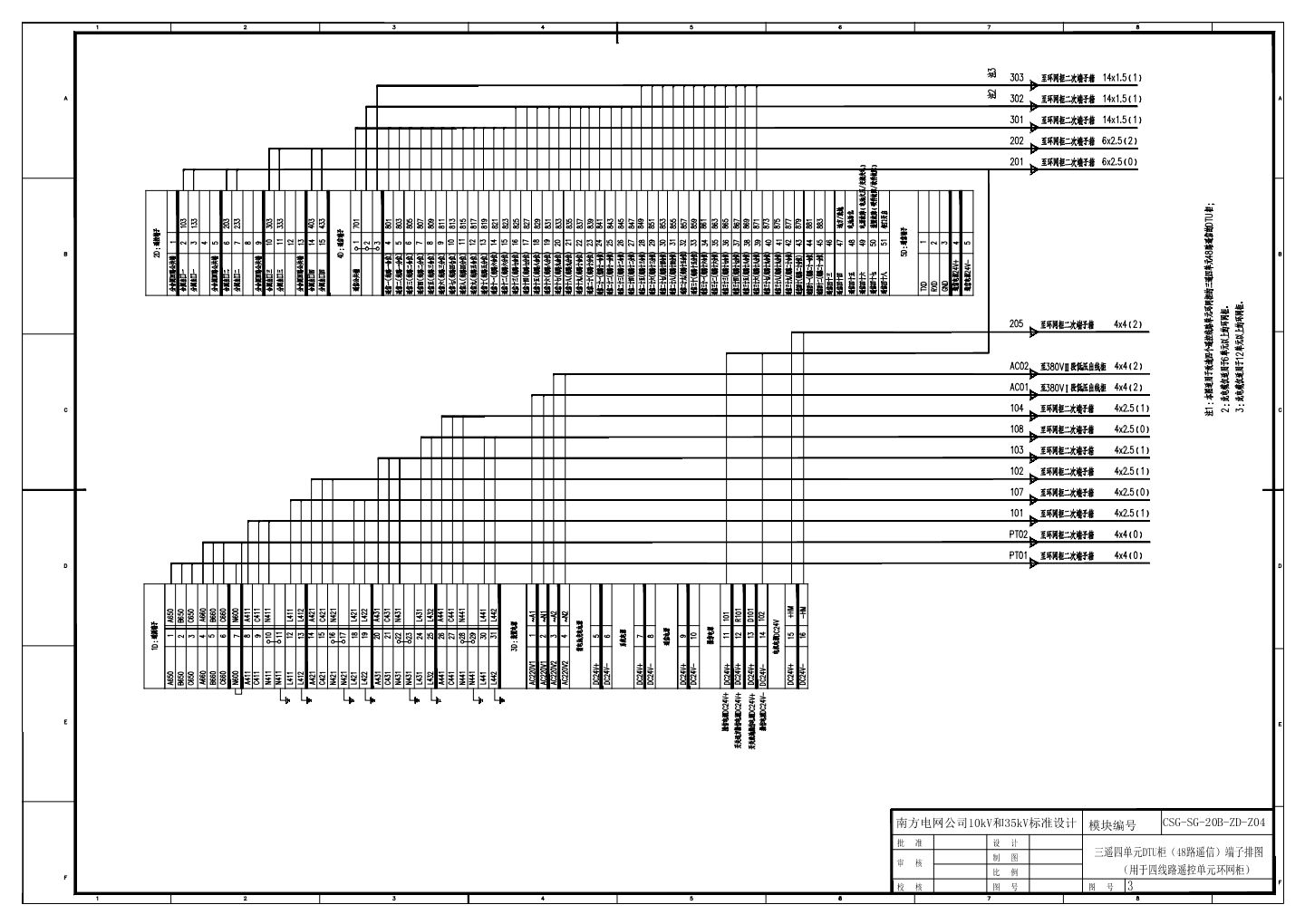三遥四单元DTU柜端子排图（用于四线路遥控单元环网柜）.dwg