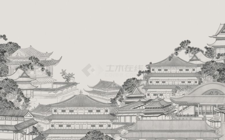 中式楼阁山水壁纸壁画 (23).jpeg-图一
