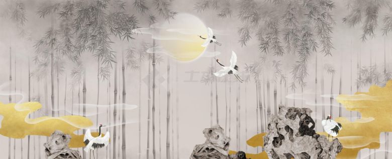 中式仙鹤图壁纸壁画 (11).jpg-图一