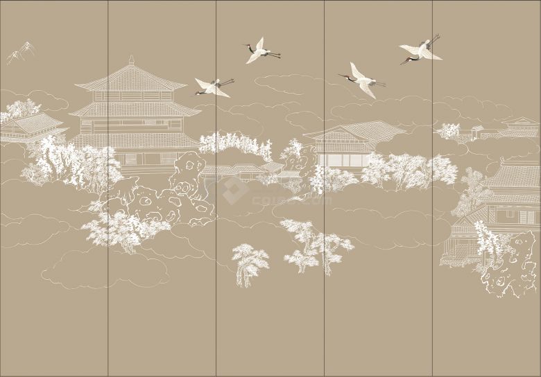 中式仙鹤图壁纸壁画 (10).jpg-图一