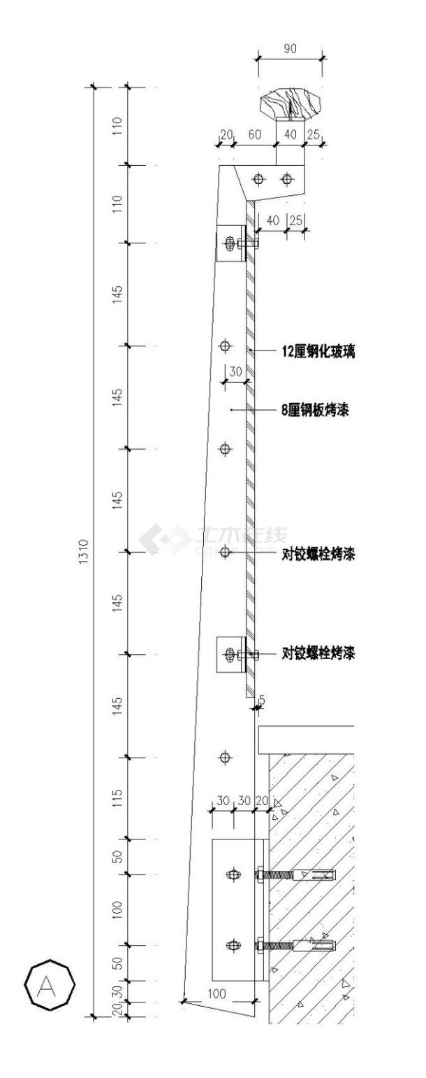 某市小区玻璃栏杆节点详图CAD规划详图-图二