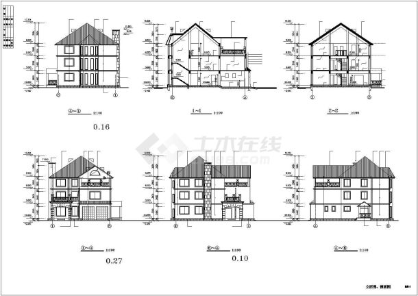 兰州市某小区450平米3层砖混结构单体别墅建筑设计CAD图纸-图二