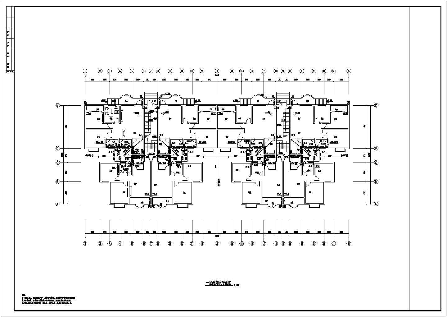 某现代小型小区全套建筑给排水施工设计cad图