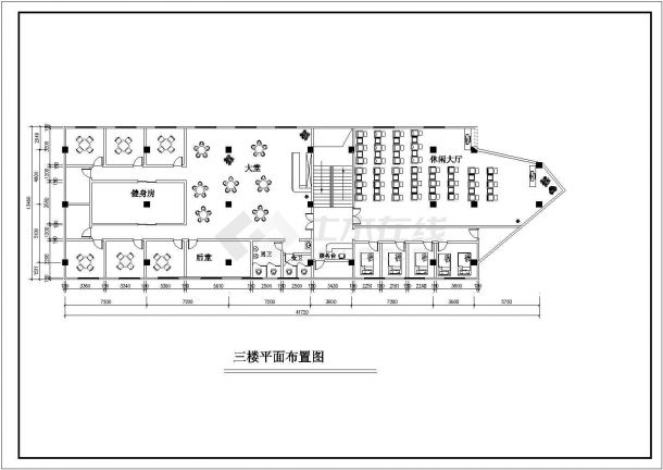 3400平米4层混合结构商务休闲会所平面装修设计CAD图纸-图二