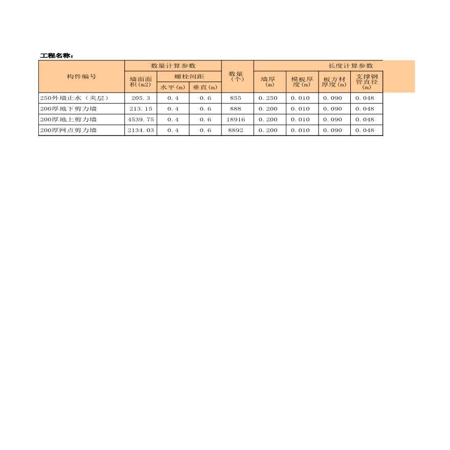 对拉螺栓工程量计算表excel-图一