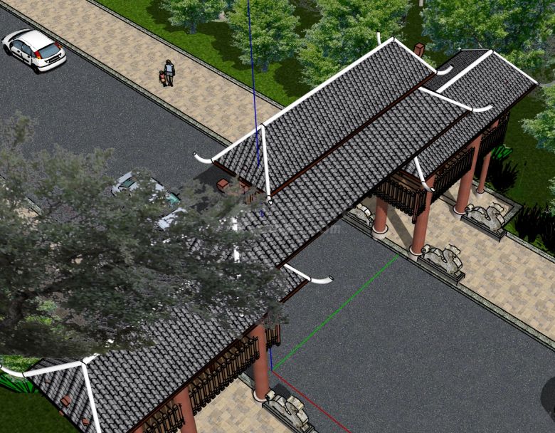 中式风格景区大门入口SU模型-图二