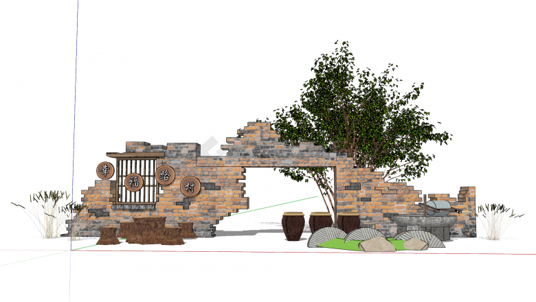 新农村现代化景观墙su模型-图二