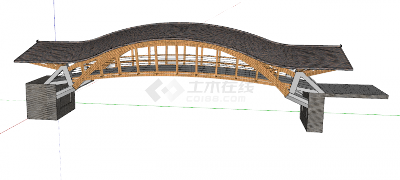 中式带桥顶木石制拱桥su模型-图二