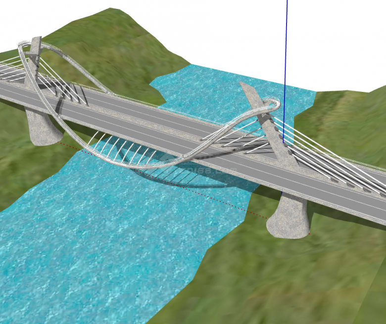 大型北欧式双塔斜拉桥梁su模型-图二