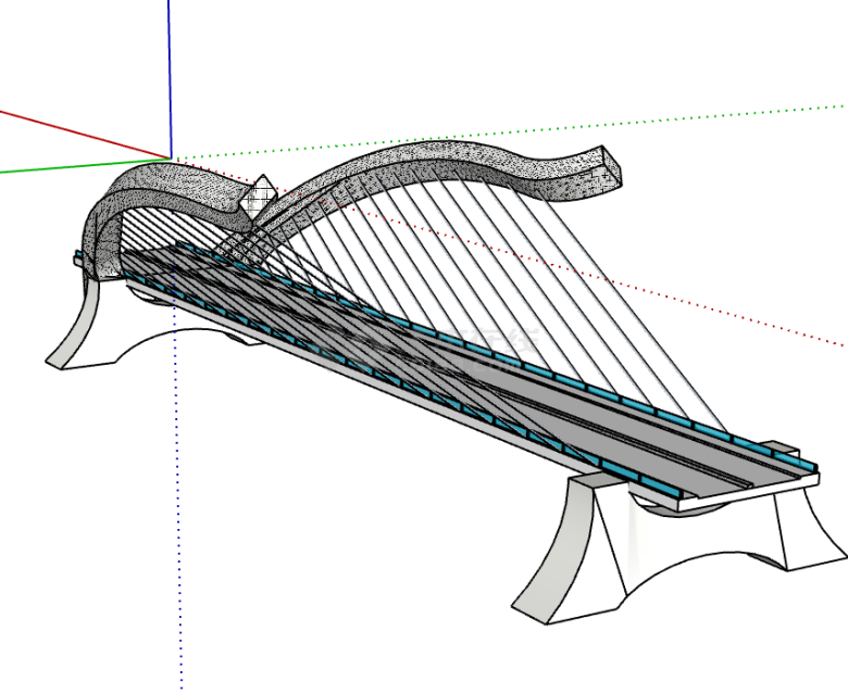 大型美式钢斜拉桥梁su模型-图二