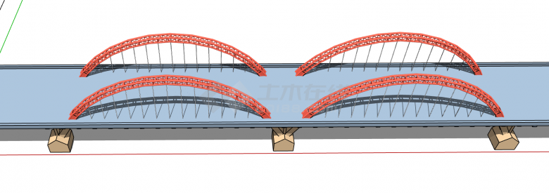 现代简约钢架铁拉大桥su模型-图二