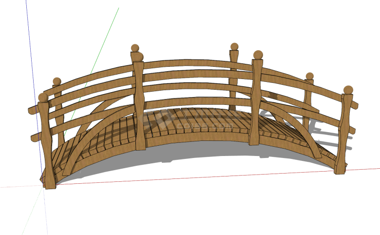 中式木制纯色景观拱桥su模型-图一