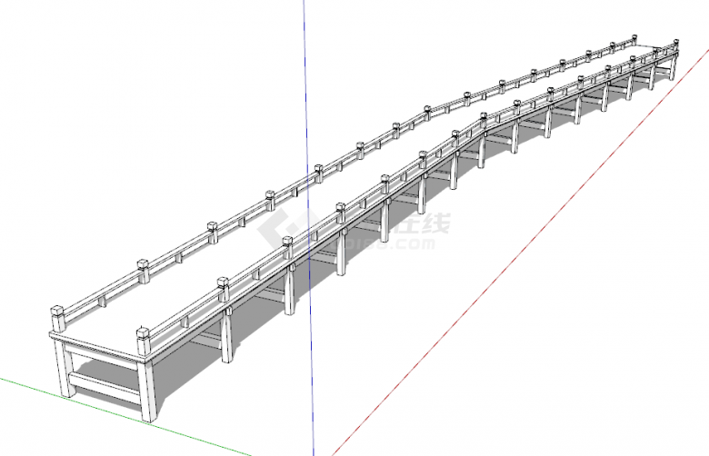 中式木质多重下横梁缓型颇道桥梁su模型-图二