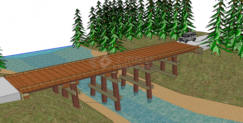 东南亚木制直板桥梁su模型-图一