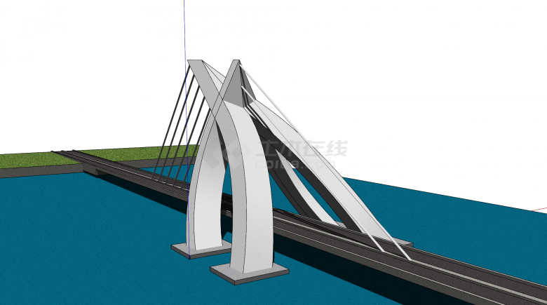 现代化大型景观斜拉桥梁su模型-图一