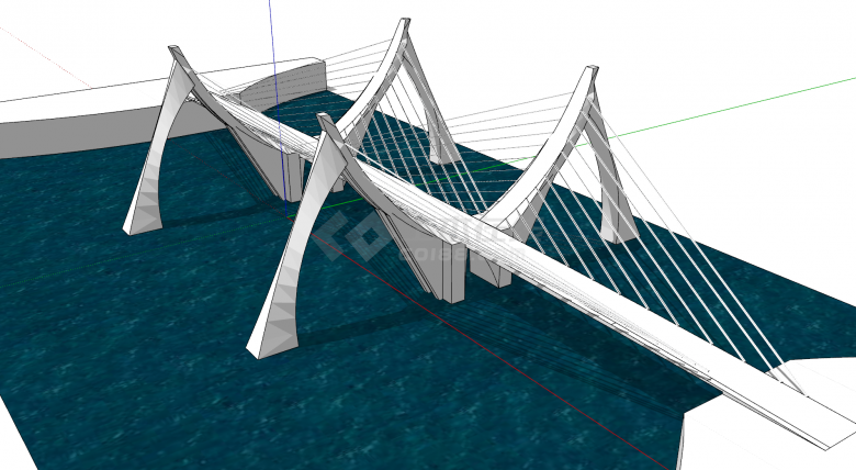 现代化大型创意斜拉桥梁su模型-图二