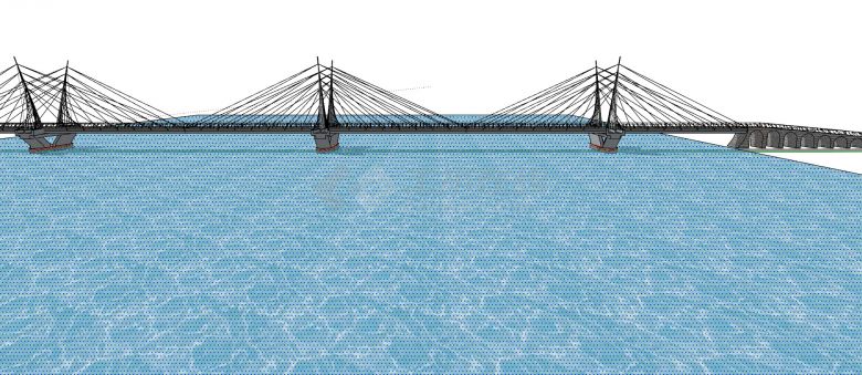 海面全景大型斜拉桥su模型-图二