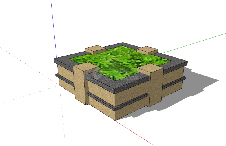 高档庭院方形树池SU模型图-图二