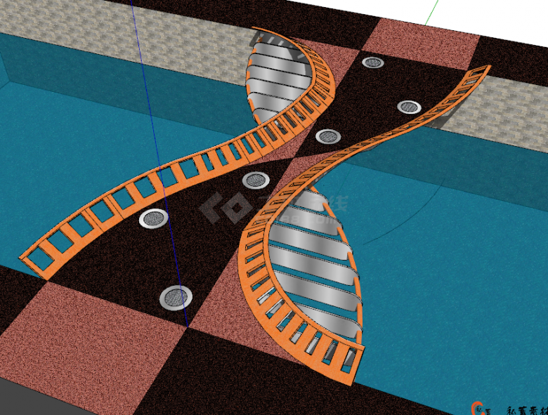 北欧X型螺旋曲型行人步行桥梁su模型-图二
