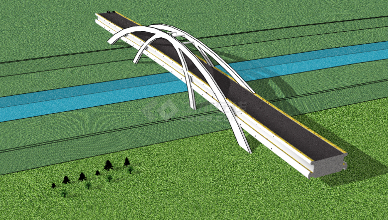 城市人车分离跨河桥梁su模型-图二