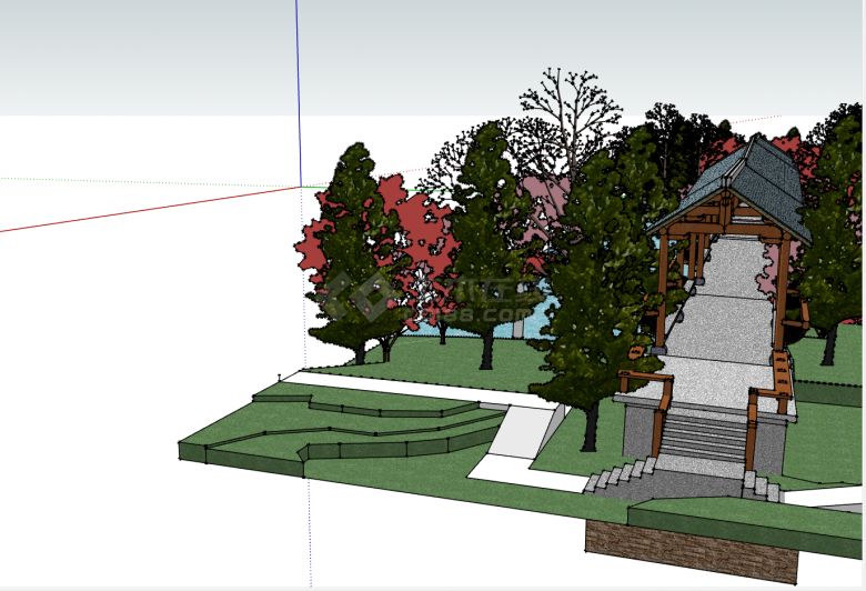 楼梯型新中式庭院花园su模型-图二