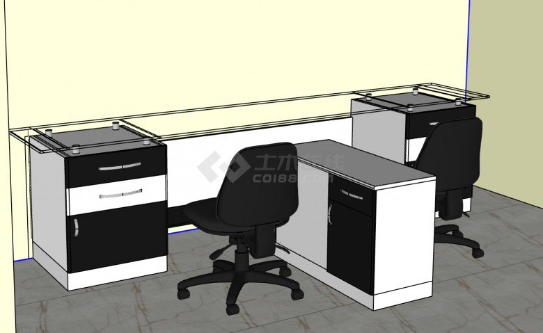 小型简易办公室桌椅su模型-图一