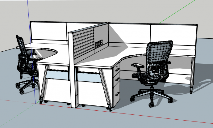 白色简易职工办公桌su模型_图1