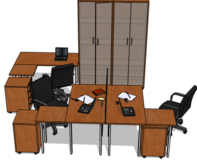 木制多人用型办公桌su模型_图1