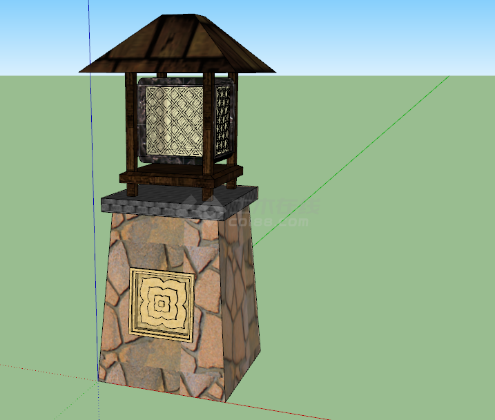 中式复古景观灯柱su模型-图二