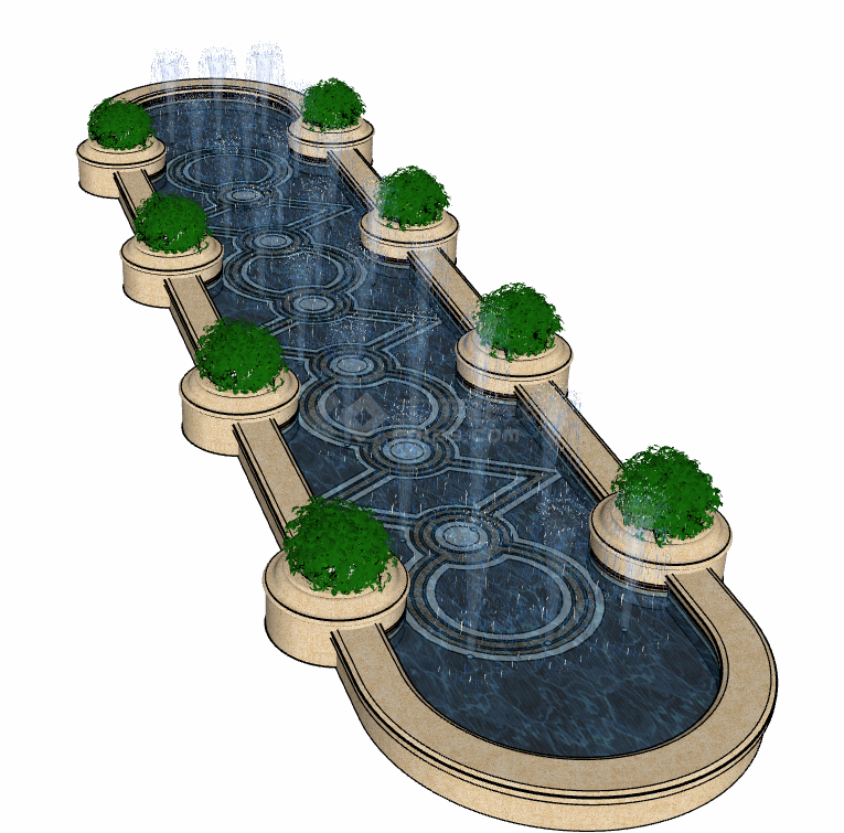 城市小区休闲中心喷泉su模型-图一