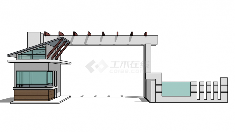 现代化极简式大门入口su模型-图二