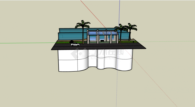 现代度假风椰子树公交车站su模型-图二
