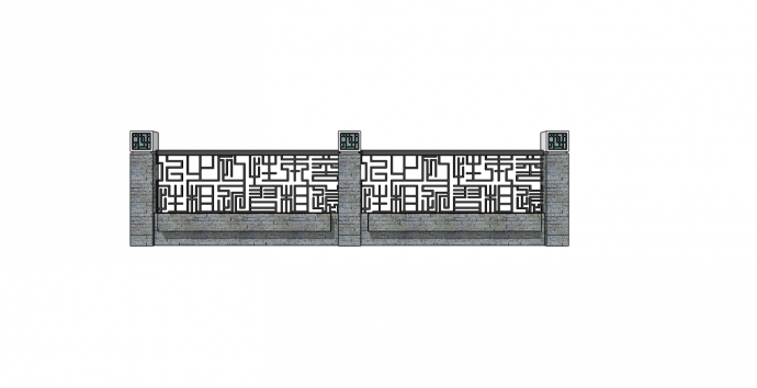 新中式石砌镂空围墙su模型_图1