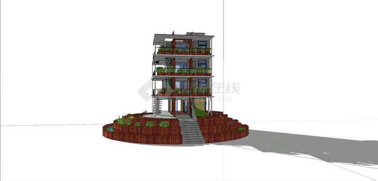 四层集装箱工业风改造民宿餐厅su模型-图二