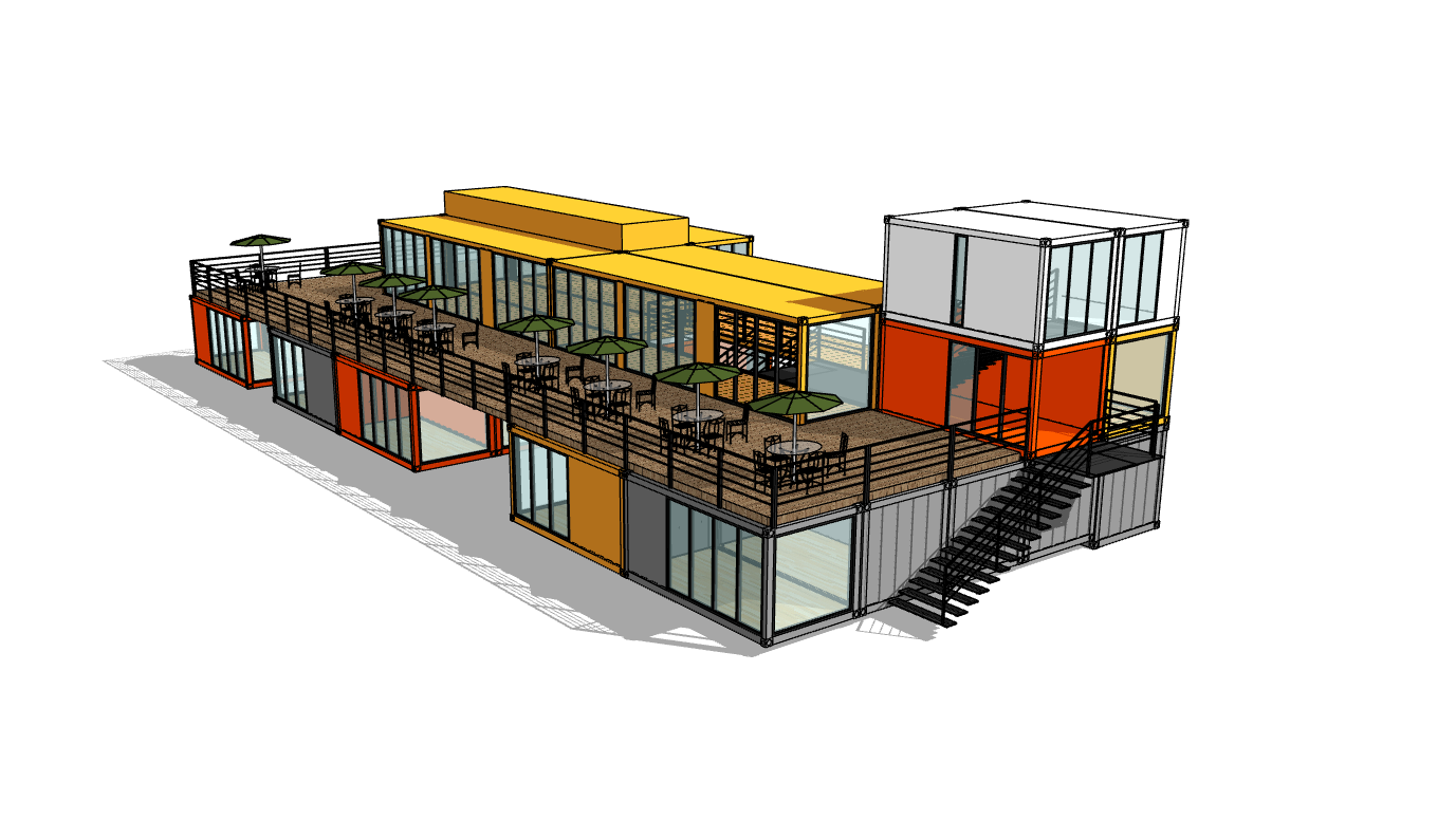 露天阳台落地窗观景集装箱改造餐厅su模型