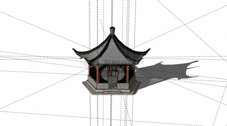 中式复古风檐角亭子su模型-图二