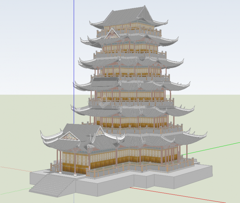 中式国风飞檐寺庙古建筑su模型-图二