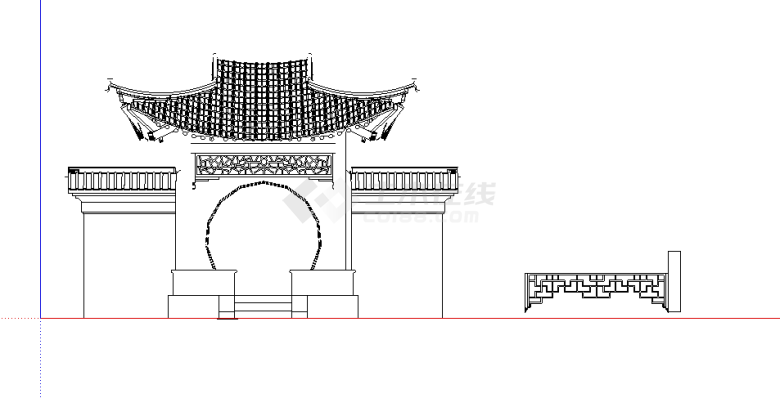 中式古典园林景墙月洞方亭su模型-图一