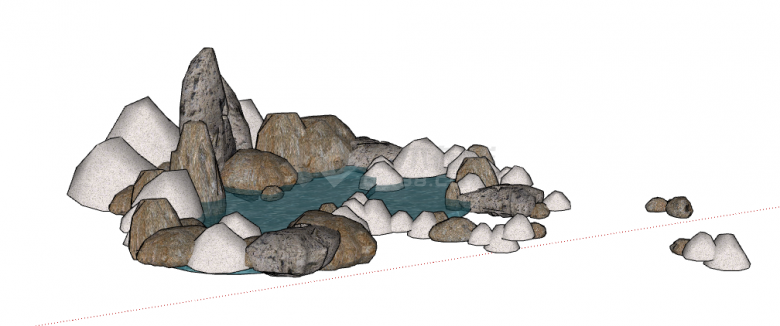 精致的小水塘假山置石 su模型-图二