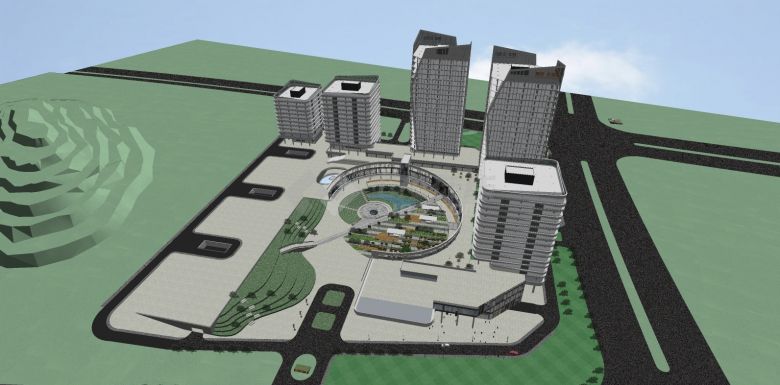多层双子塔水景底商商业综合体办公楼su模型-图二