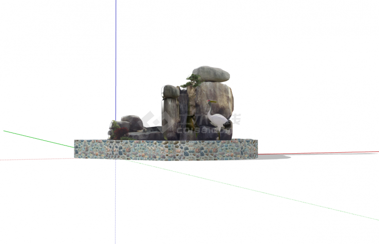水池白鹤片状假山置石su模型-图二
