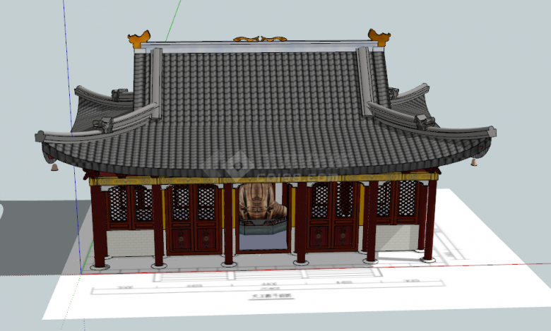 中式寺庙佛像庙宇建筑su模型-图二