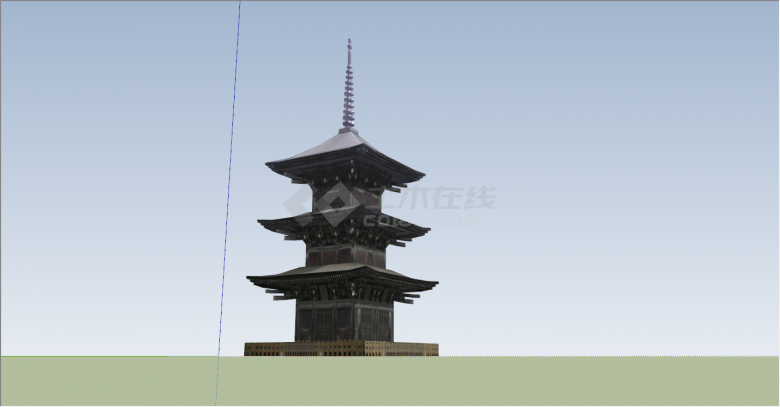日式传统三层宝塔式古建su模型-图一